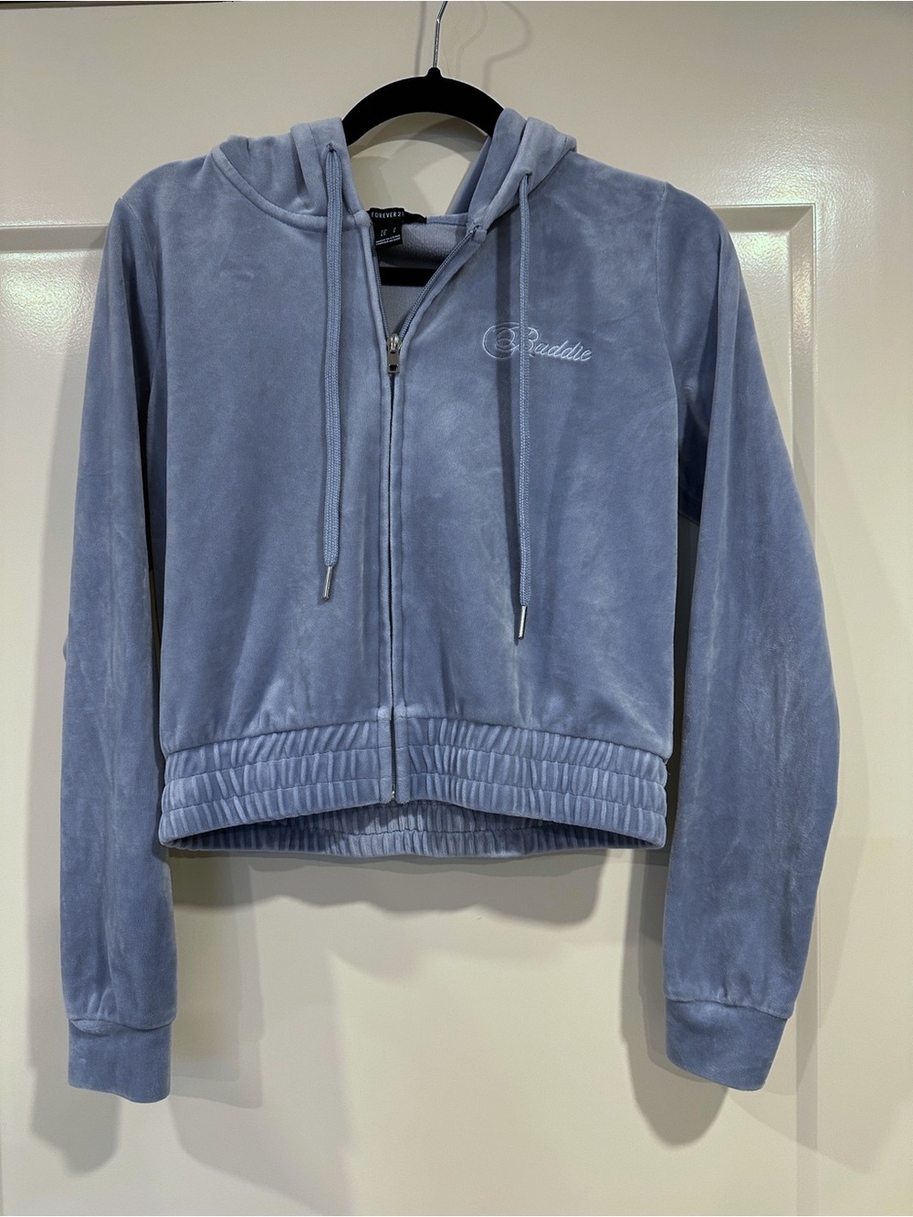 Forever 21 Light Blue Velour Zip Hoodie Jacket